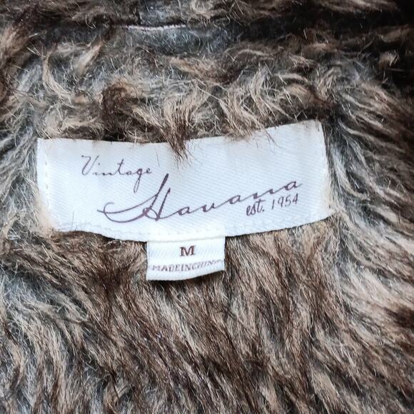 Vintage Havana Vest Womens Medium Vegan Leather Fur Lined Brown Boho‎ Retro - Picture 3 of 10